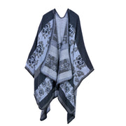 Sciarpa/mantella/cappotto/foulard reversibile da donna in cashmere caldo e spesso con stampa floreale per autunno/inverno