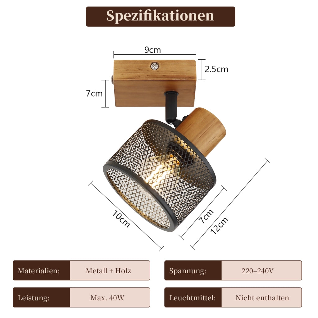 ZMH Faretto da soffitto nero 1 luci E14 stile industriale vintage in metallo ideale per soggiorno lampadine non incluse