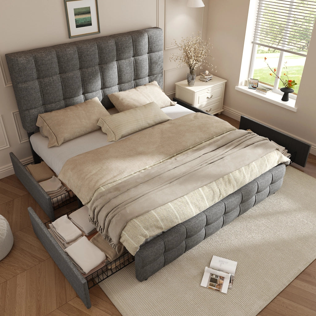 letto imbottito lino grigio 140 x 200 cm