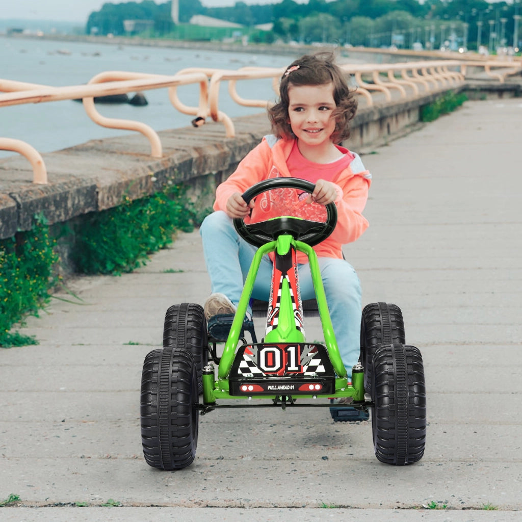 Go kart giocattolo con sedile regolabile e freno a mano stabile, Go kart a pedali robusti sicuri per bambini Verde-Go Kart