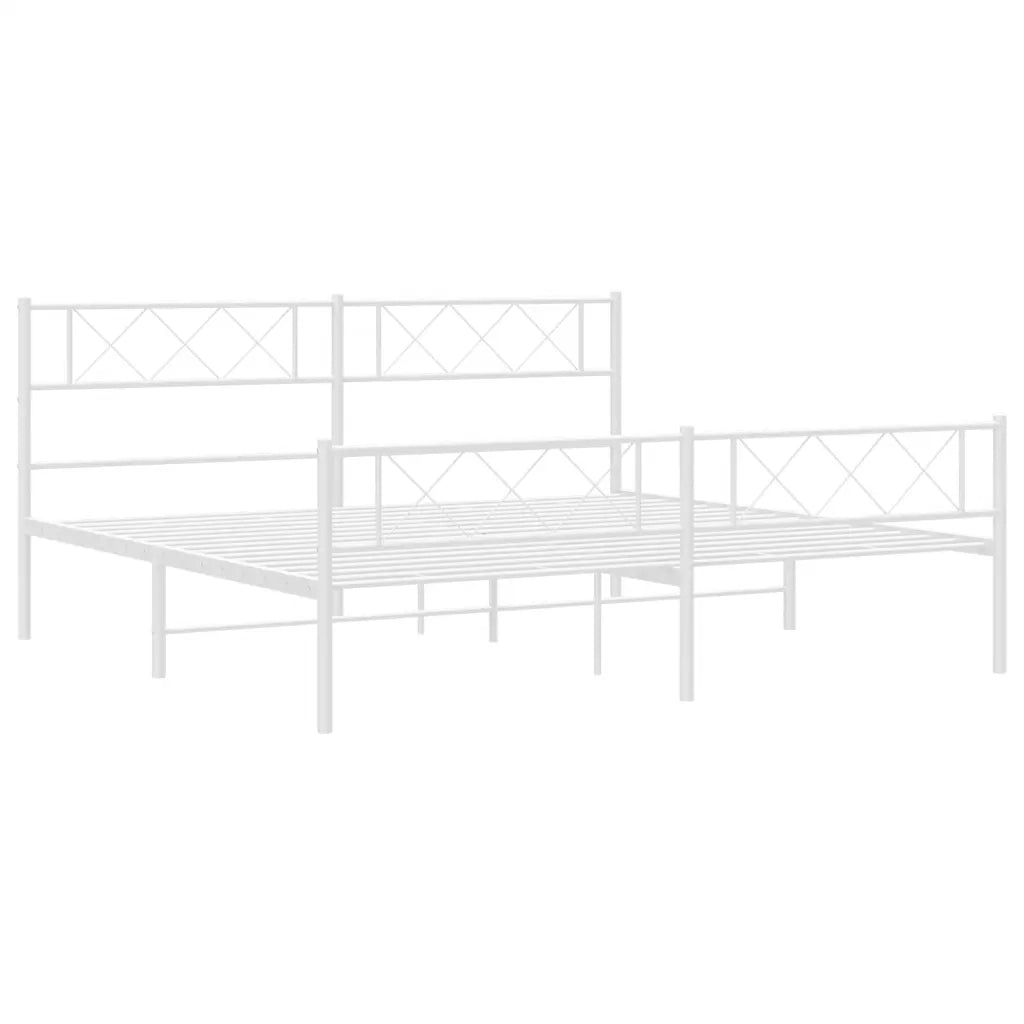 Letto matrimoniale | Letto per adulti | Giroletto con Testiera e Pediera Metallo Bianco 193x203 cm