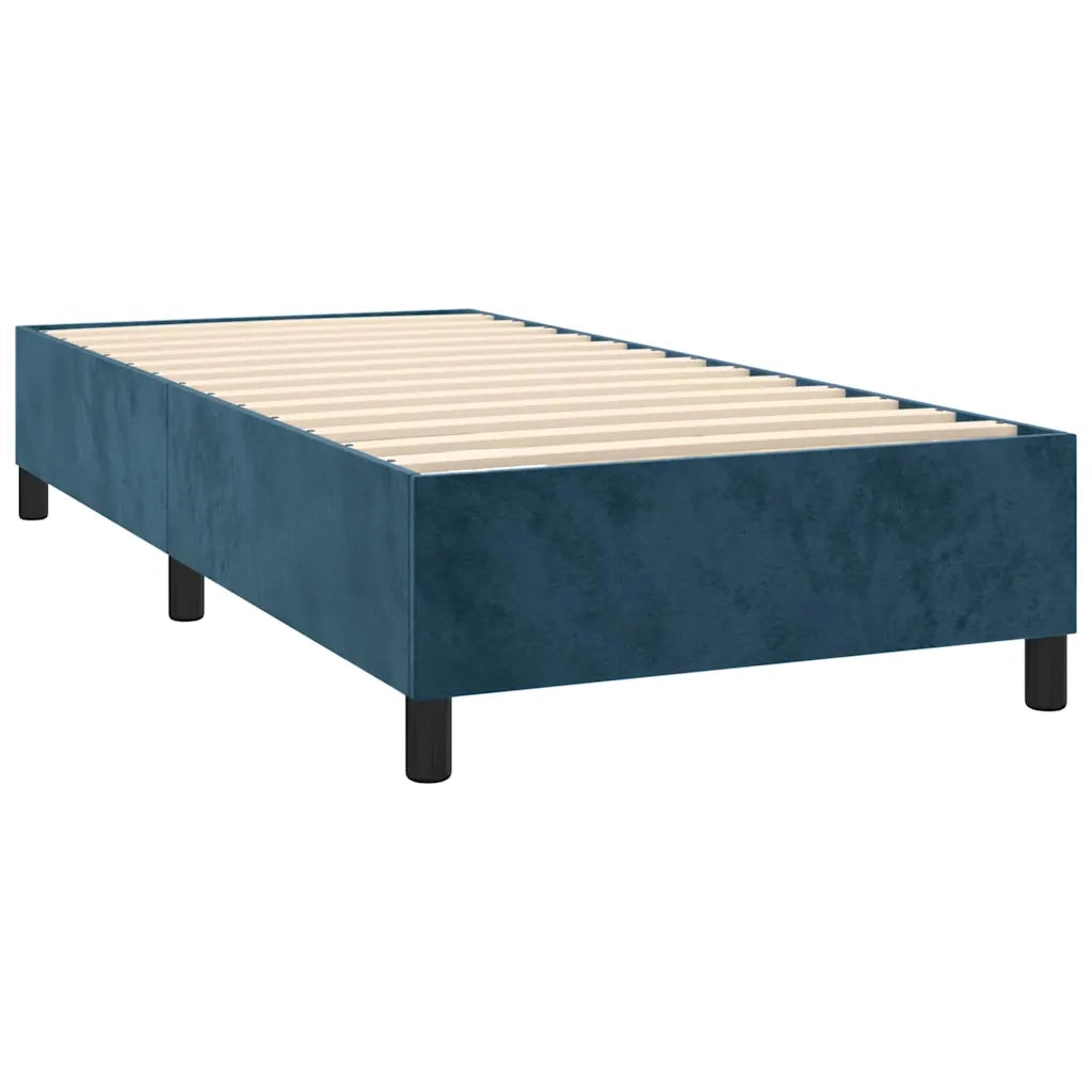Letto a Molle con Materasso e LED Blu Scuro 90x200cm in Velluto