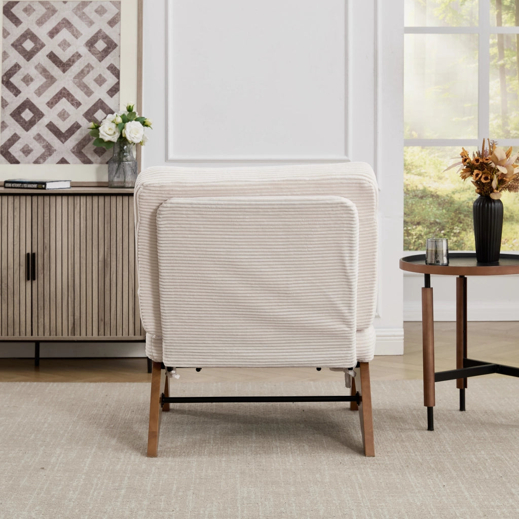 Poltrona Relax con Schienale Regolabile Poggiapiedi Cuscino Lombare e Gambe in Legno in Tessuto a Coste Beige
