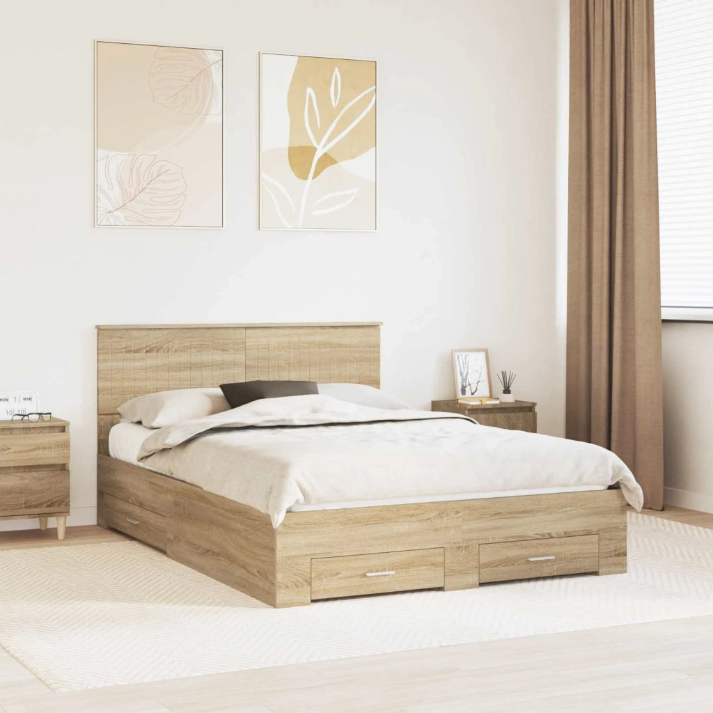 Struttura del letto con testiera-Giroletto con Testiera Rovere Sonoma 135 x 190 cm 466100