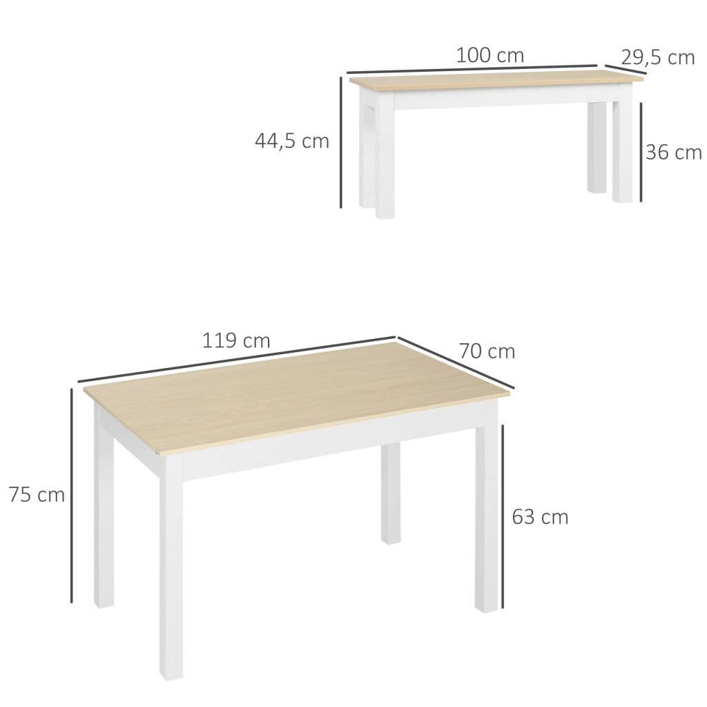 Tavolo da Pranzo Allungabile con 2 Panche ¨C Zephmum ¨C Legno Massello Effetto Rovere 120x60x75 cm