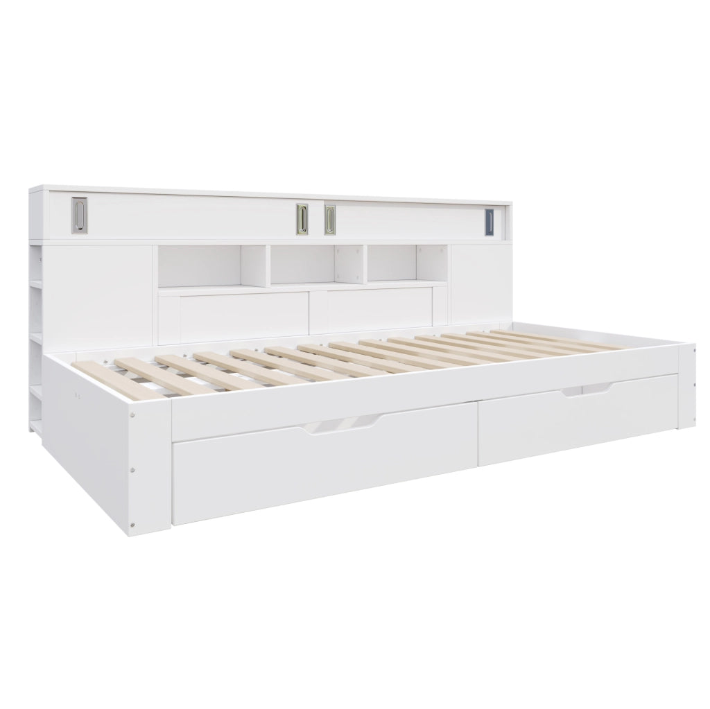 Letto 140x190 cm con cassetti e armadi in MDF bianco