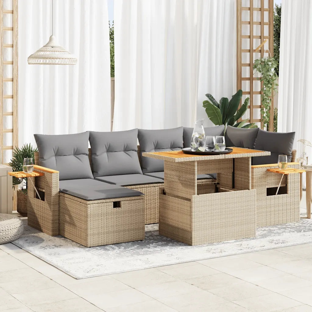 Set Divano da Giardino 8 pz con Cuscini Beige in Polyrattan 3328137