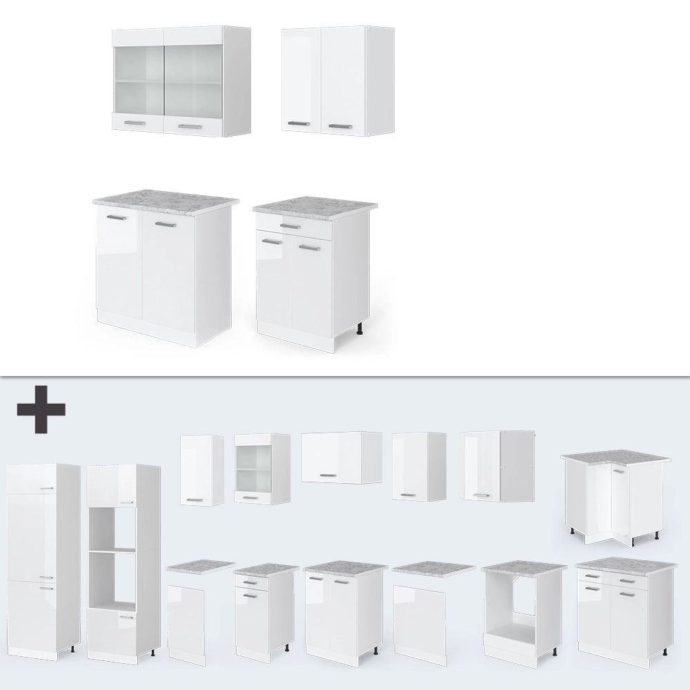 Vicco Cucina monoblocco Bianco lucido/bianco 140 cm , PL Rovere