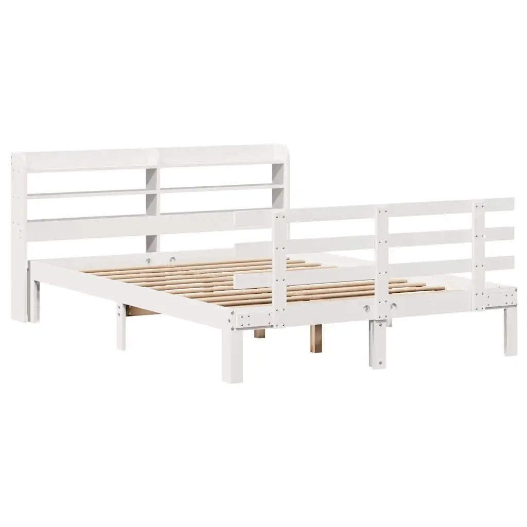 Giroletto con Testiera Bianco 135x190 cm Legno Massello di Pino