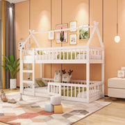 Letto a castello per bambini - Zephmum- 90x200, design loft, struttura in legno massello, bianco