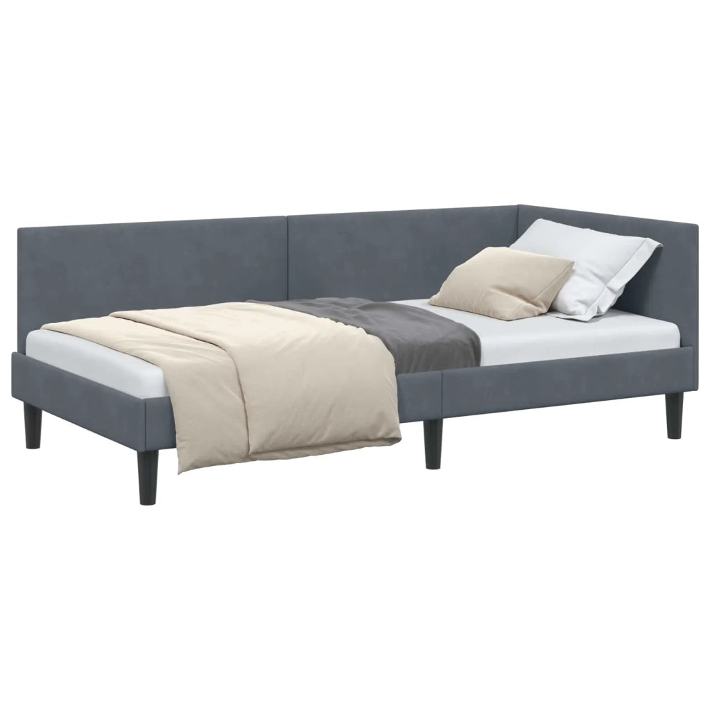 Cornice del letto ad angolo Grigio scuro 90 cm x 190 cm Velluto 42016217