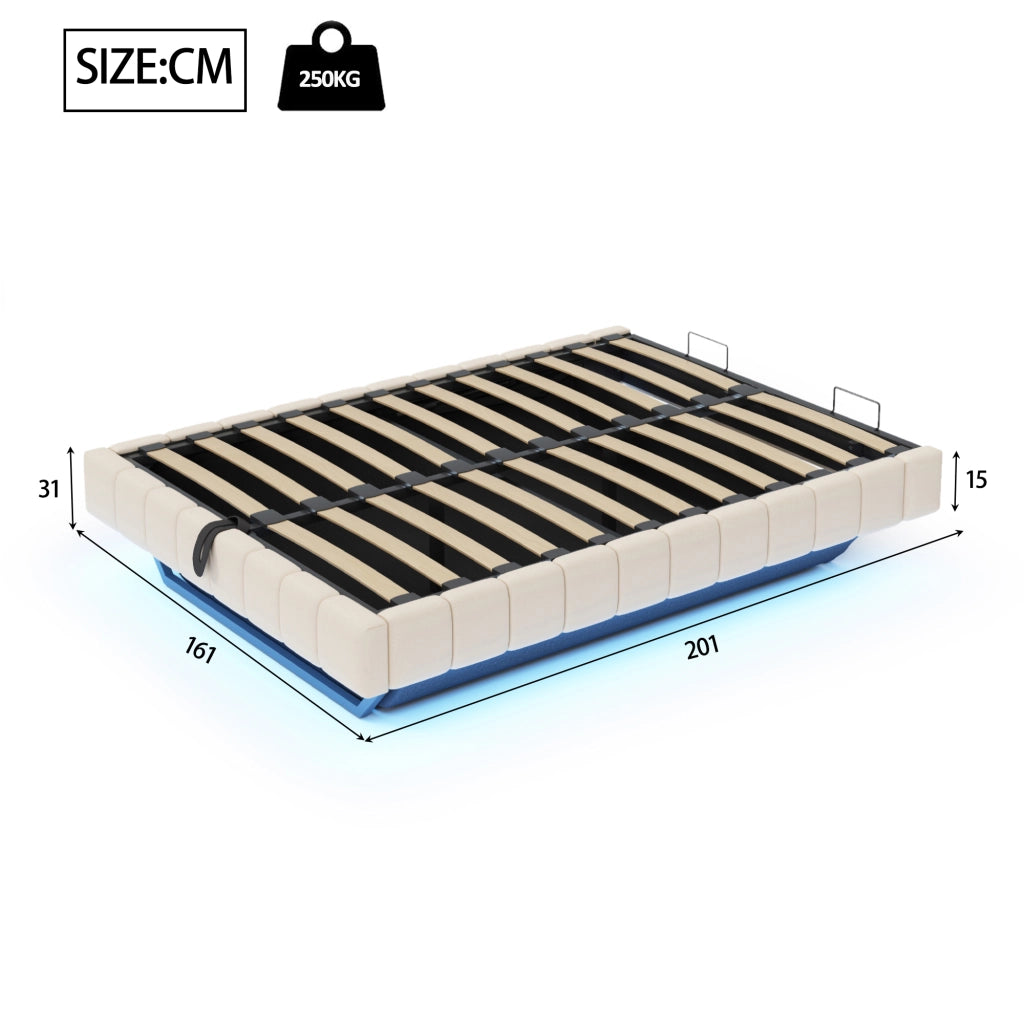 DESMIU Letto Contenitore Letto Matrimoniale con LED Regolabile e Vano Contenitore 160 × 200 cm, Senza Materasso