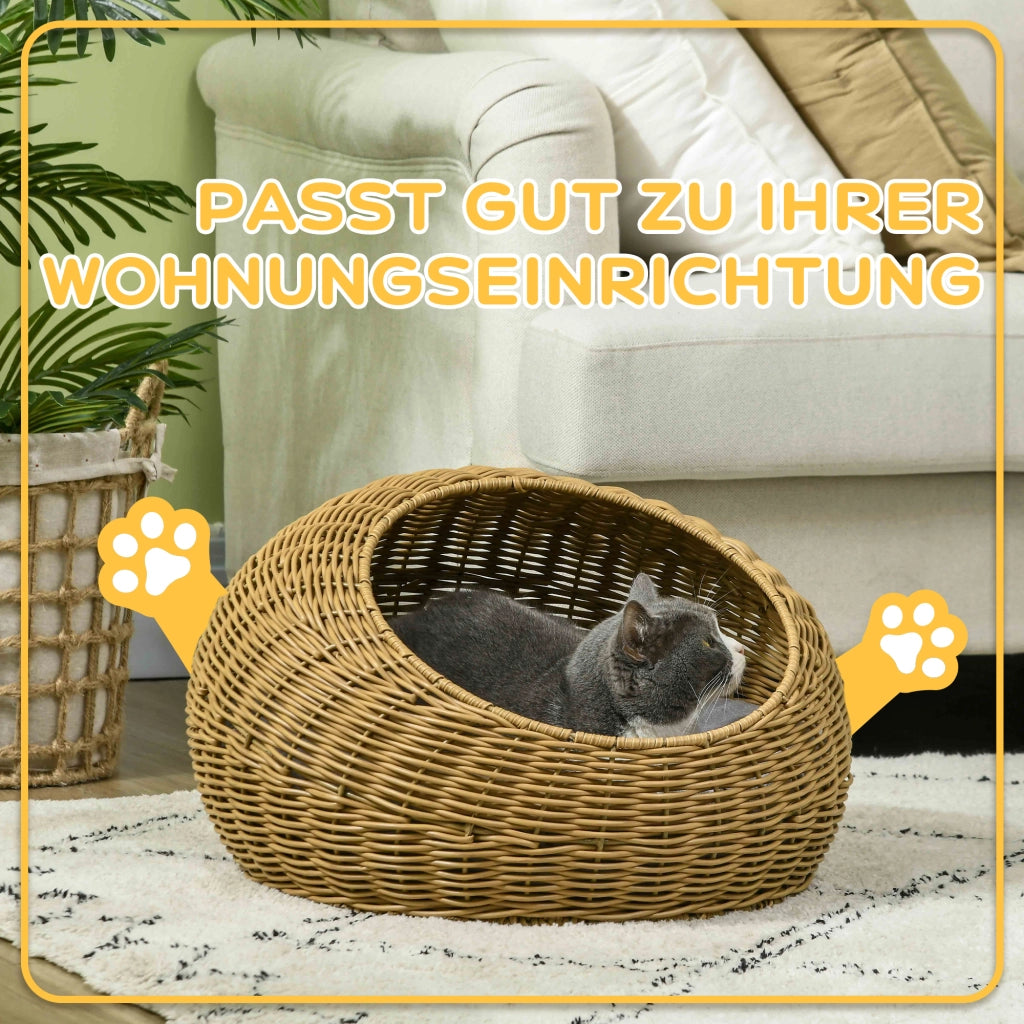 Cuccia per gatti con cuscino lavabile ¨C Xylo ¨C rattan sintetico beige chiaro ?50x31cm