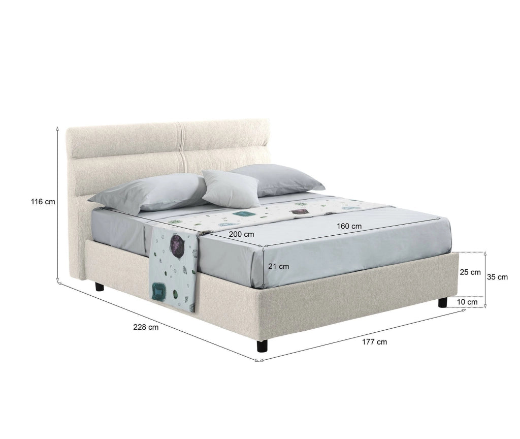 Letto Matrimoniale Bedero, Letto Matrimoniale Materasso Incluso Made in Italy, Beige