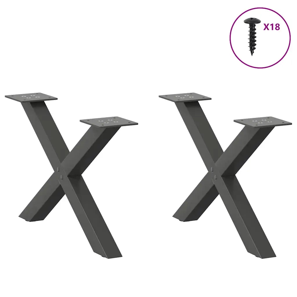 Gambe per Tavolino da Caff¨¨ a Forma di X 2 pz | Piede del tavolo Antracite 60x(30-31) cm Acciaio