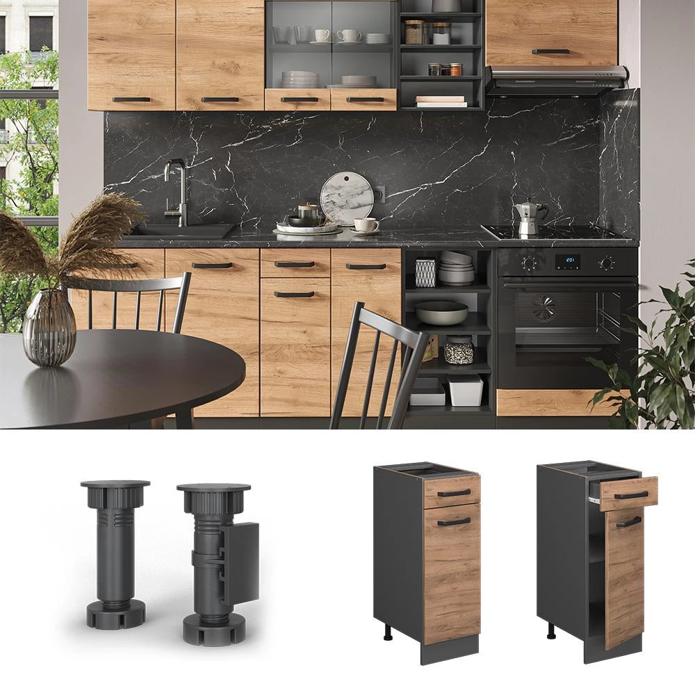 Mobiletto base per cucina R-Line Rovere dorato/Antracite 30 cm PL Marmo Vicco