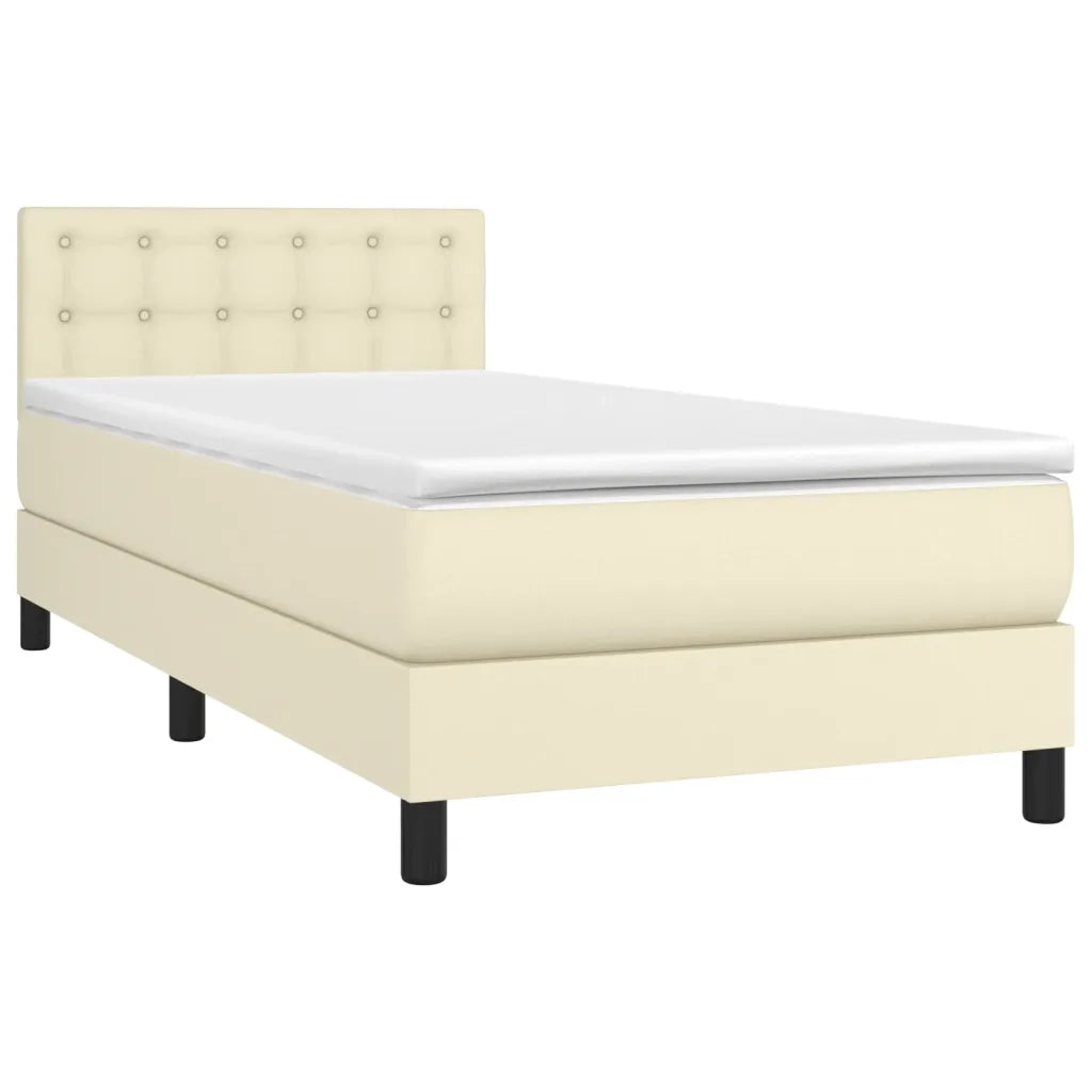 Letto singolo | Letto per adulti | Giroletto a Molle con Materasso Crema 90x190 cm in Similpelle