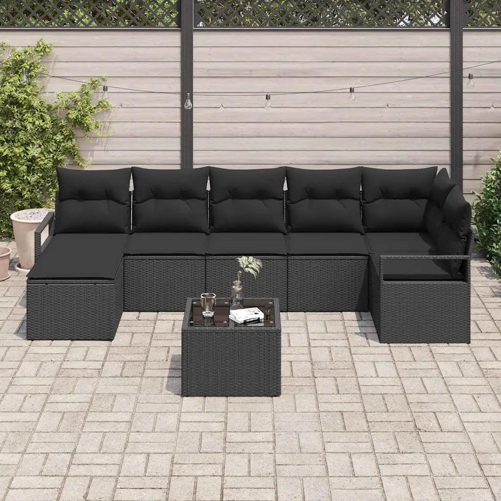 Set di divani con cuscino 8 pcs Nero polyrattan