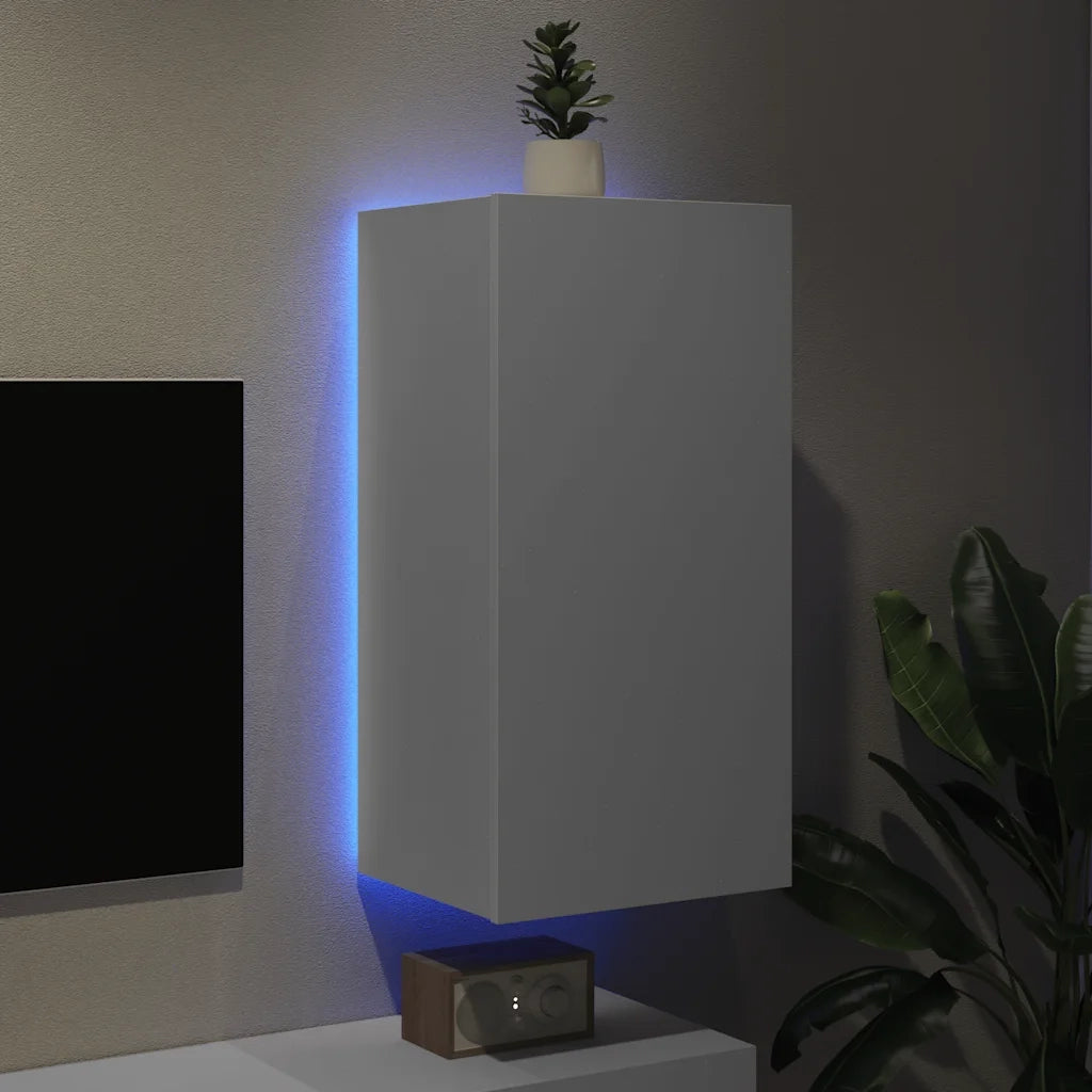 Mobile TV a Parete | Armadietto TV | Mobile Porta TV con Luci LED Bianco 40,5x35x80 cm