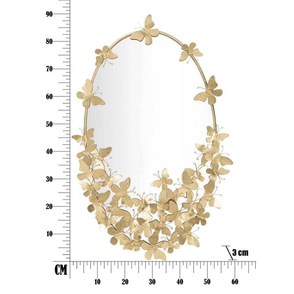 Specchio Glam Oval Butterfly in ferro dorato con farfalle