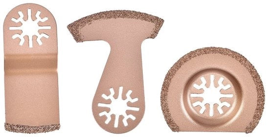 Set di lame per sega circolare 3 pezzi - Lame circolari 52 mm - Lame per sega circolare E 79 mm - Lame circolari piegate 75 mm - Lame per acciai resistenti - Multitool universale