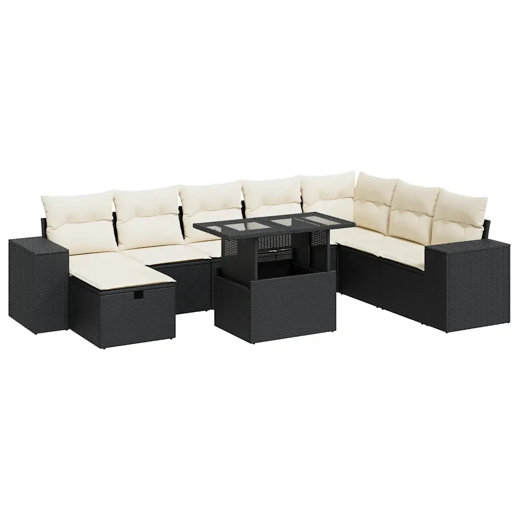 Set Divani da Giardino 9 pz con Cuscini Nero in Polyrattan 3327956