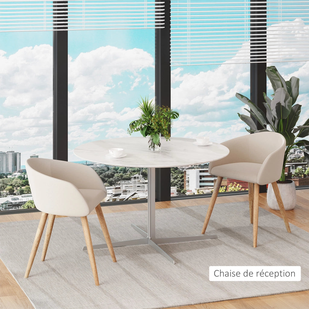 Set 2 Sedie da Pranzo con Braccioli ¨C Xylo ¨C Stile Scandinavo Legno e Tessuto Effetto Lino Beige