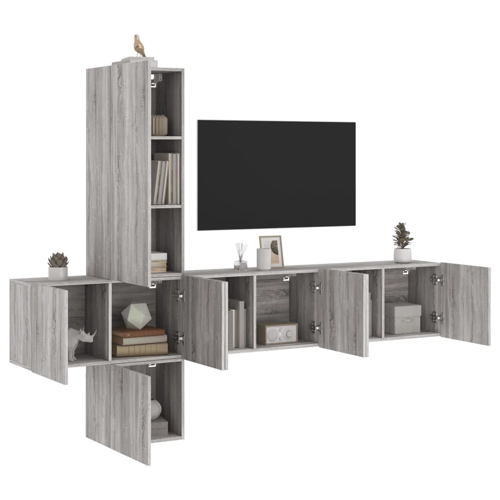 Mobili TV a Muro 5pz | Armadietto TV | Mobile Porta TV Grigio Sonoma in Legno Multistrato