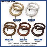 Set di 10 Anelli in Legno Colore Olmo per Bastoni di Tenda in Legno, Diametro 35mm - Robusti ed Eleganti