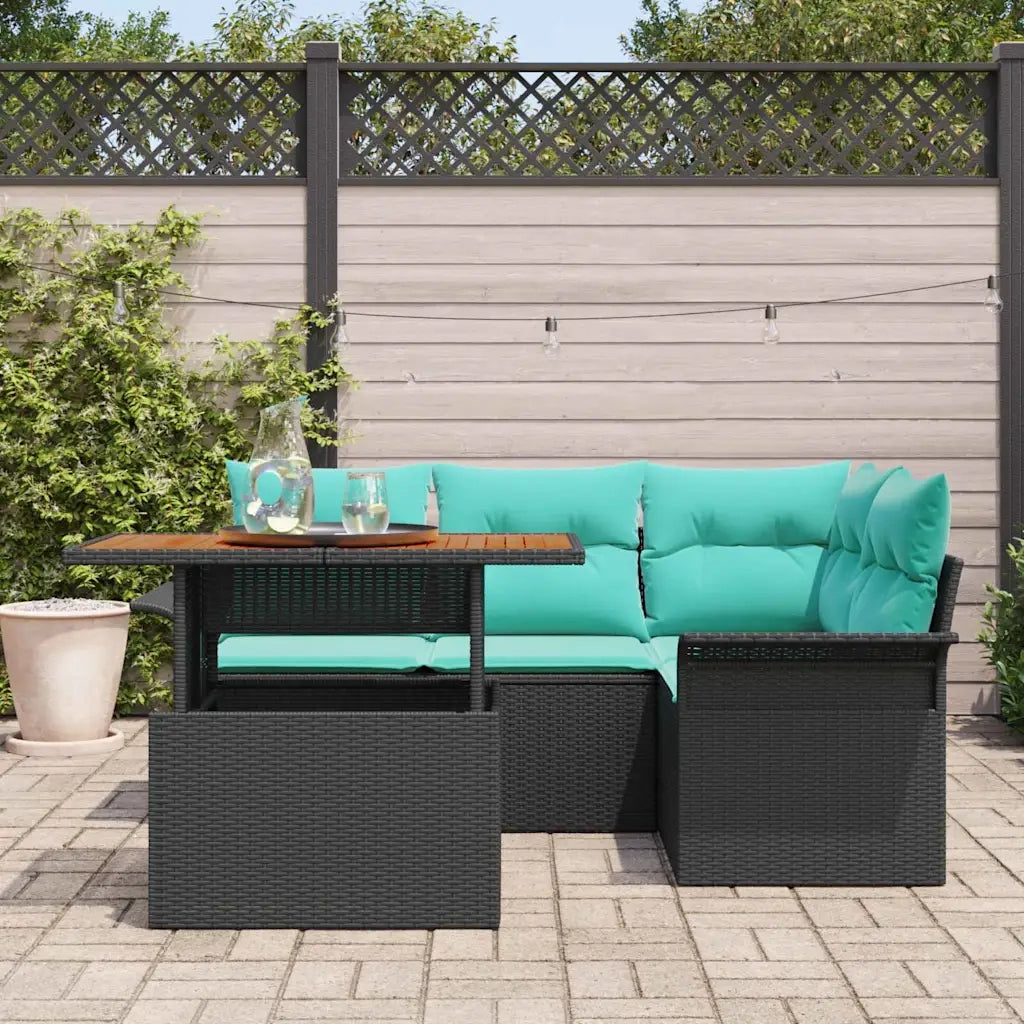 Set Divano da Giardino con cuscino 5 pcs Nero e blu 3349332