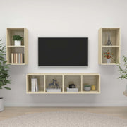 Mobile TV a Parete 4 pz-Set di 4 Mobile TV a Muro Rovere Sonoma in Truciolato 278836