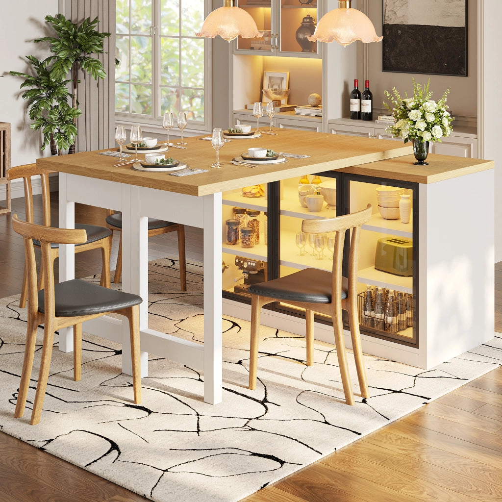 Tavolo allungabile con credenza laterale e luci multicolore, bianco