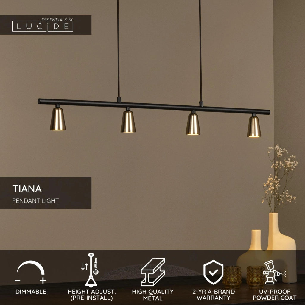 Lampada a sospensione TIANA 4xGU10 nera champagne Lucide