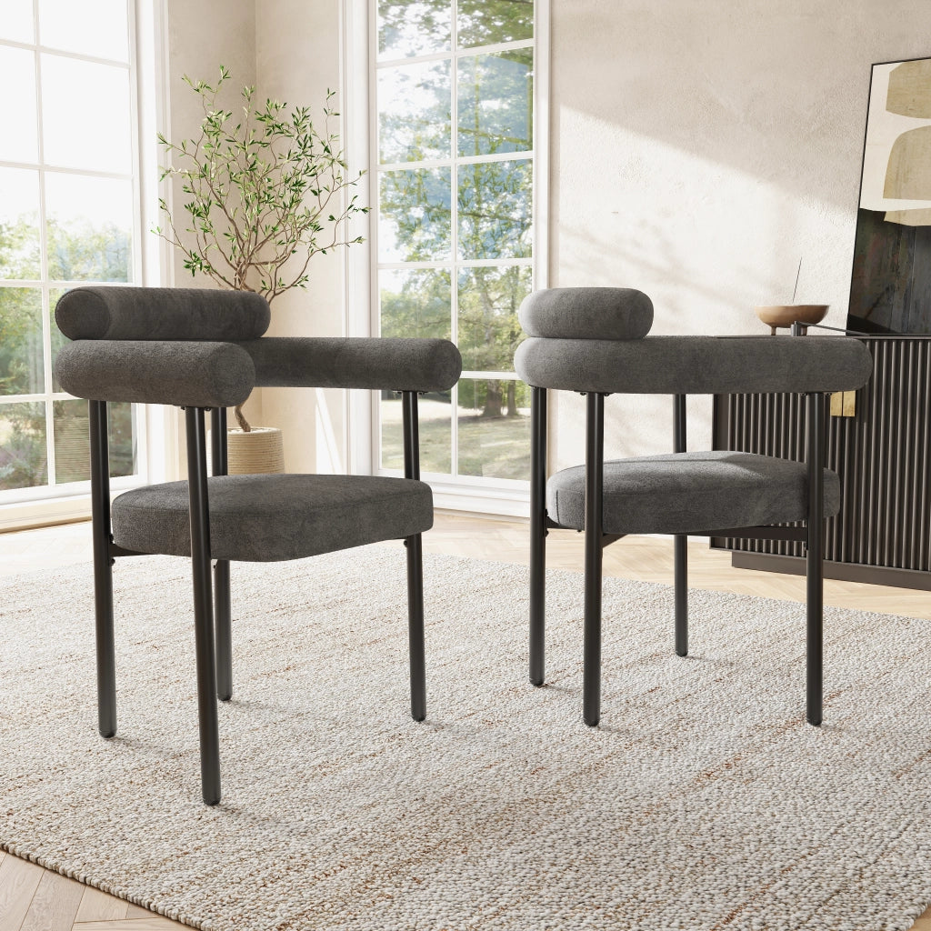 Sedia da Pranzo Poltrona Ergonomica Seduta Ampia con Struttura in Ferro e Tessuto Scamosciato Grigio Scuro