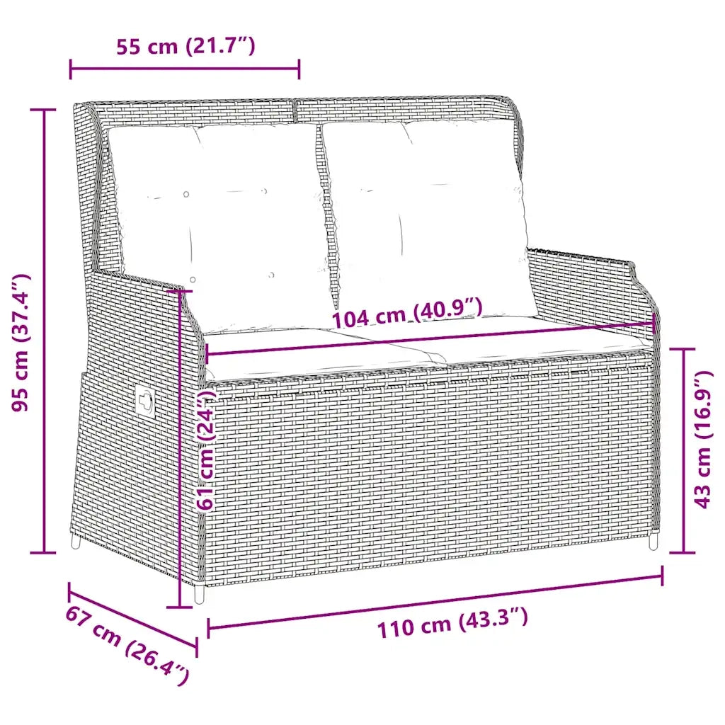 Panca Reclinabile Giardino con Cuscini-Sgabello-Sedia da esterno Grigio Chiaro Polyrattan 373040