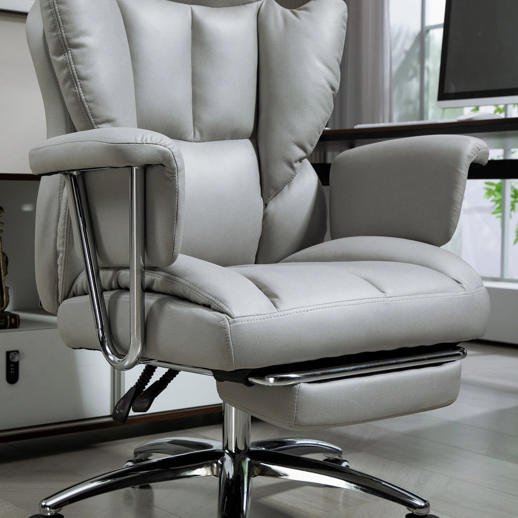 Sedia da ufficio ergonomica reclinabile con poggiapiedi e braccioli in schiuma grigio chiaro