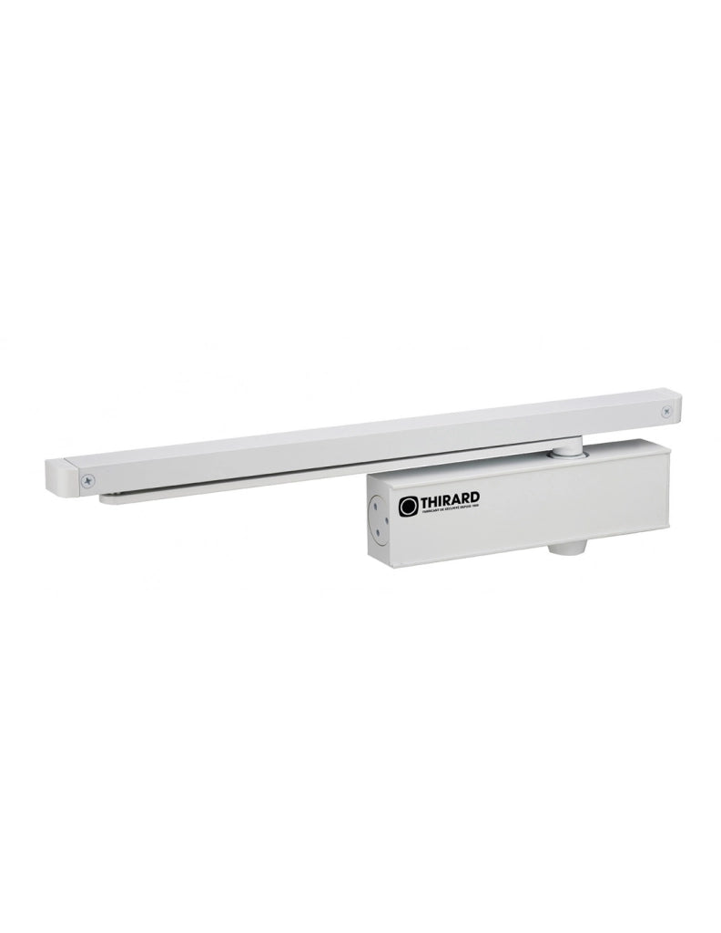 Chiudiporta spingiporta automatico idraulico, portata 60kg, Design Forza 3, bianco, antivandalismo, certificazione antincendio - THIRARD