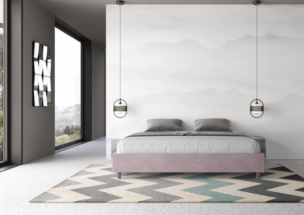 BS COM Letto con rete imbottito 180x210 microfibra glicine