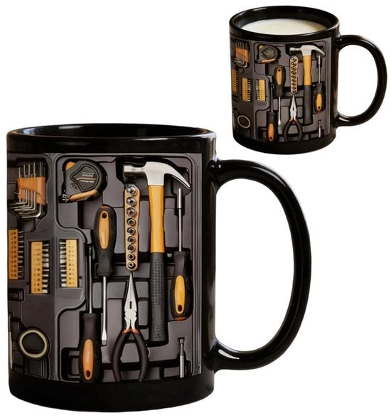 Biberon per utensili 350 ml - Tazza per caffè - Biberon per montaggio - Ceramica - Resistente al calore - Design unico con stampe di utensili