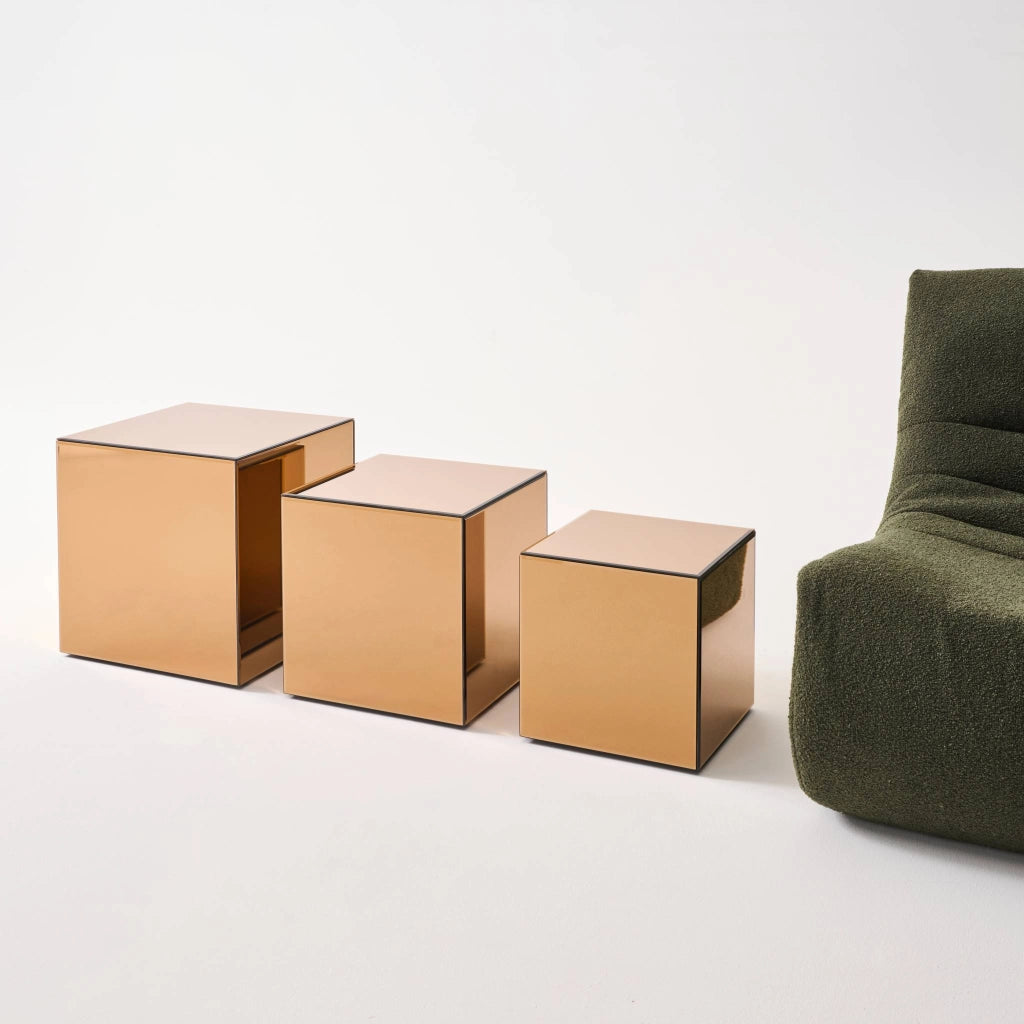 Tavolino, lato del divano, cubo a specchio 35cm, ambre