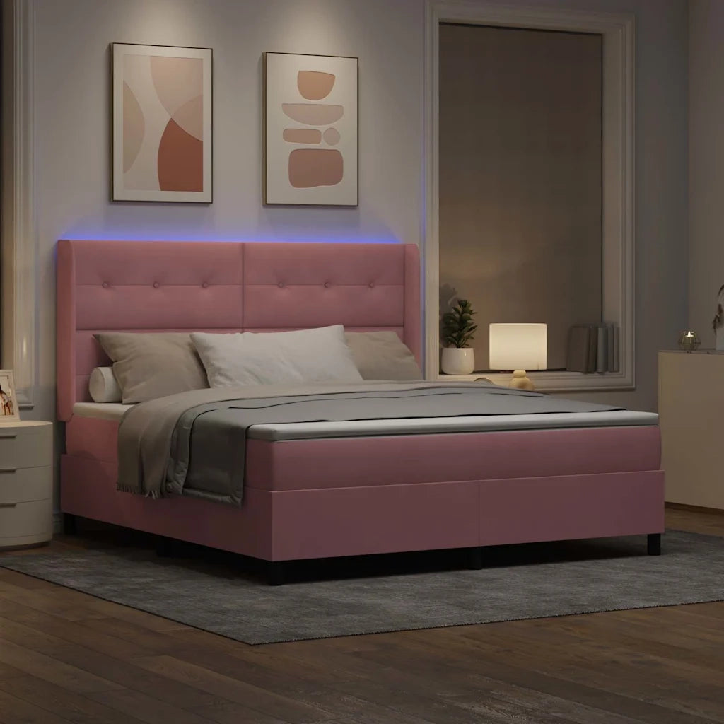 Letto a molle con materasso con led Rosa 180 x 200 cm Velluto