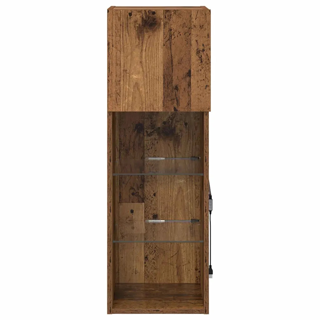 Mobile TV da Parete | Armadietto TV | Mobile Porta TV con LED Legno vecchio 30,5 x 30 x 90 cm