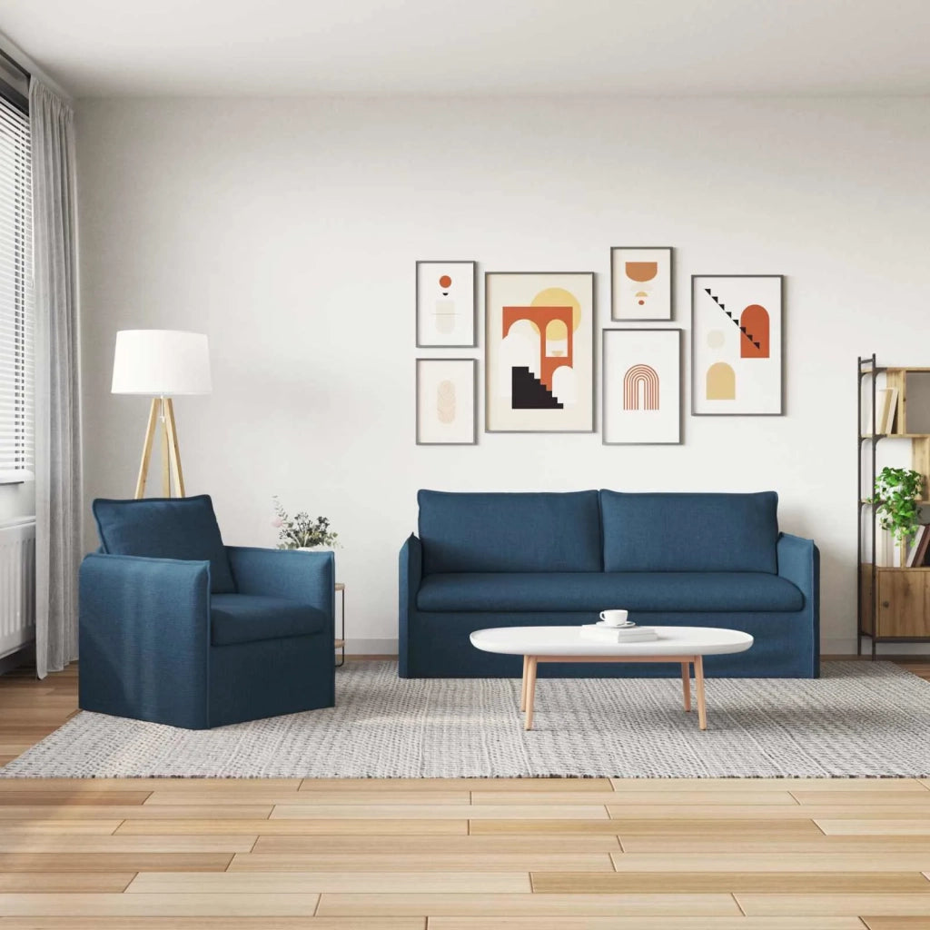 Divano 2 pcs Blu 196 x 82 x 85 cm Tessuto