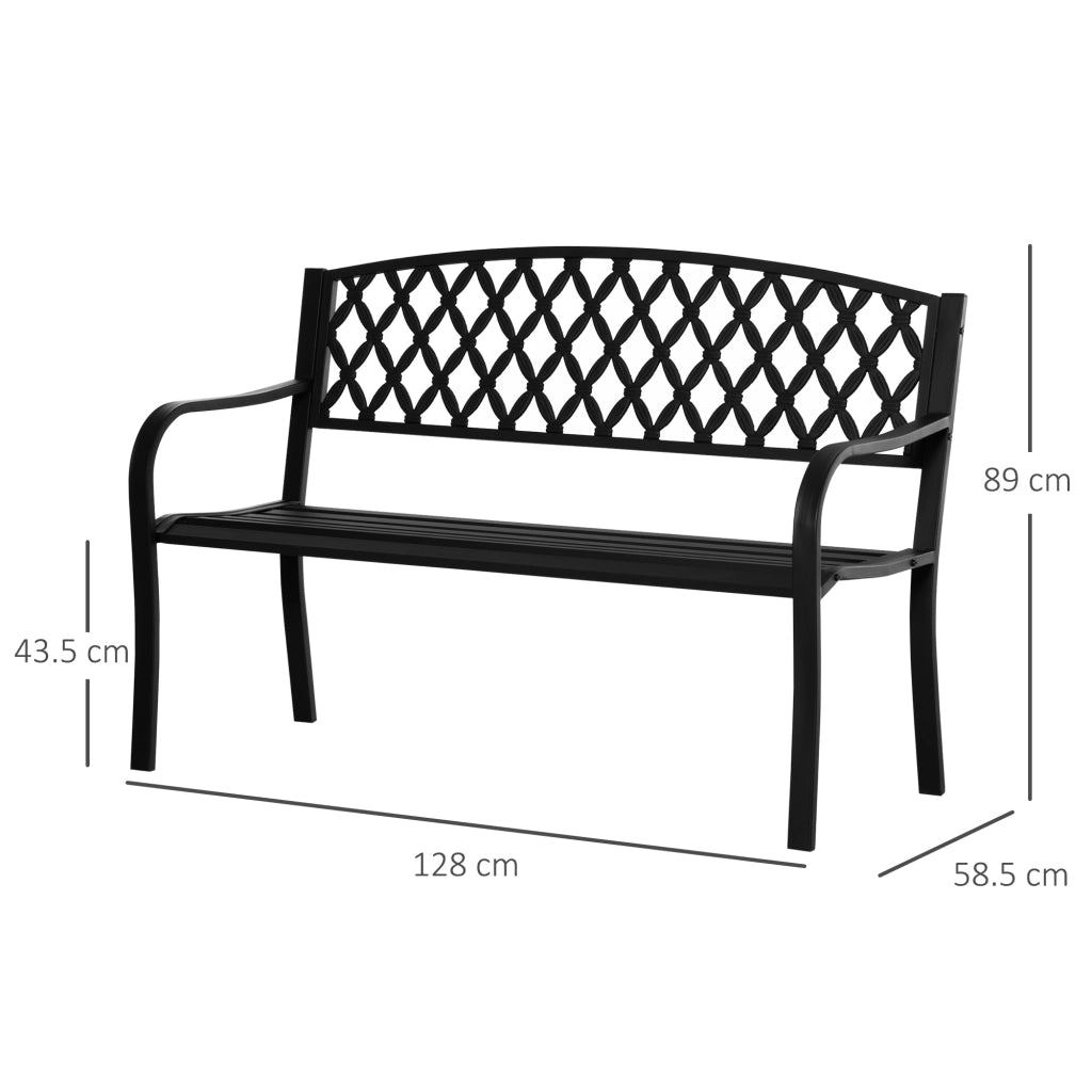 Panchina da Giardino 2 Posti ¨C Xylo ¨C Acciaio e Ghisa Nero 128x58.5x89cm