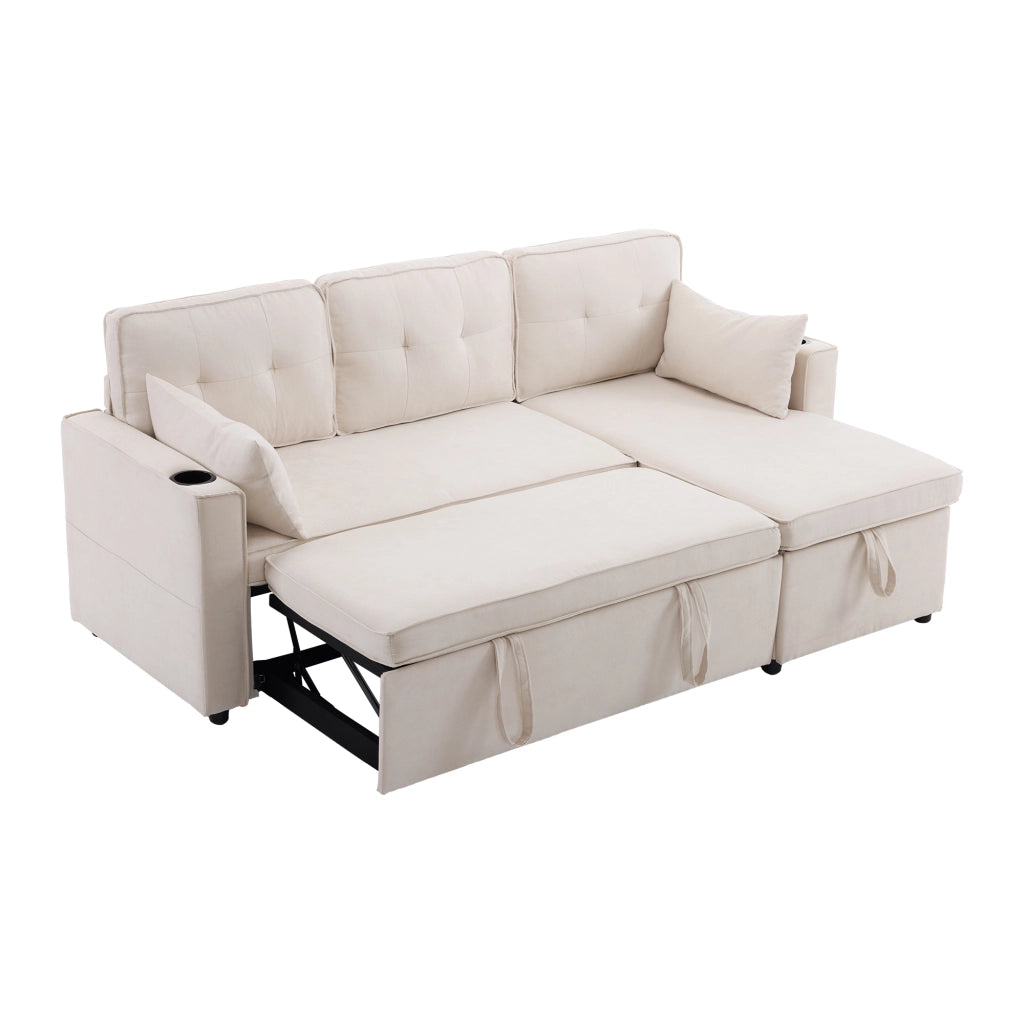 Divano letto L - Zephmum - Design moderno, bracciolo con portaoggetti, spazio di archiviazione