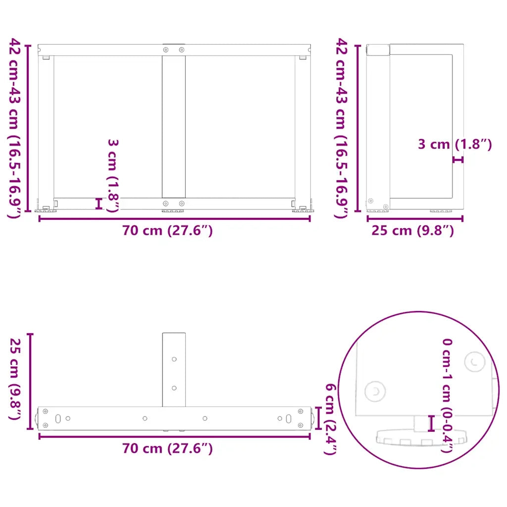 Gambe per Tavolino da Caffè a Forma di T 2 pz Bianche 70x25x(42-43) cm Acciaio 4013037