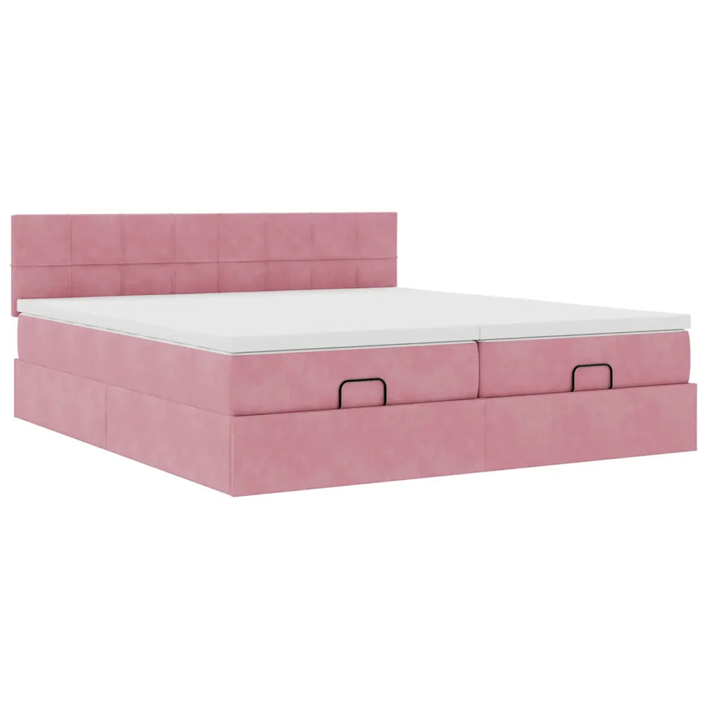 Struttura Letto Pouf con Materassi Rosa 180x200 cm Velluto 3312079