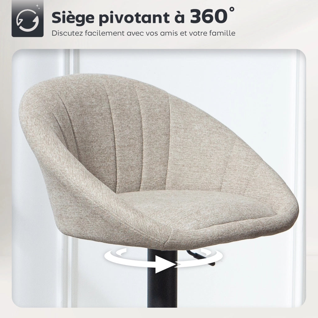 Sgabelli da bar con schienale e braccioli ¨C zephmum ¨C beige, altezza regolabile, 2 pezzi
