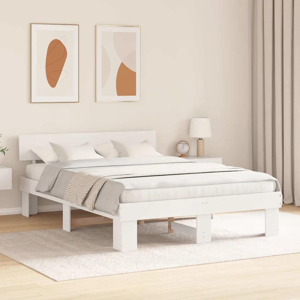 Struttura del letto-Giroletto-Rete del Letto Bianco 140 x 200 cm Pino massello 342216