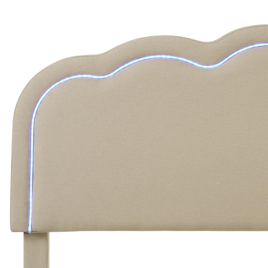 DESMIU Letto Imbottito Letto Matrimoniale con LED Regolabile e Testiera Regolabile 140 × 200 cm, Senza Materasso, Beige